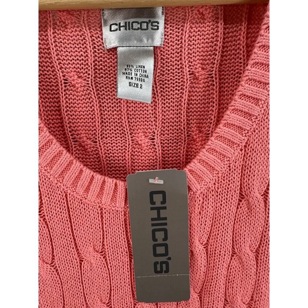 Chico’s Dapper Tank Size 2/ L New Melon Linen Cotton Cable Knit Sleeveless NWT - Picture 5 of 9